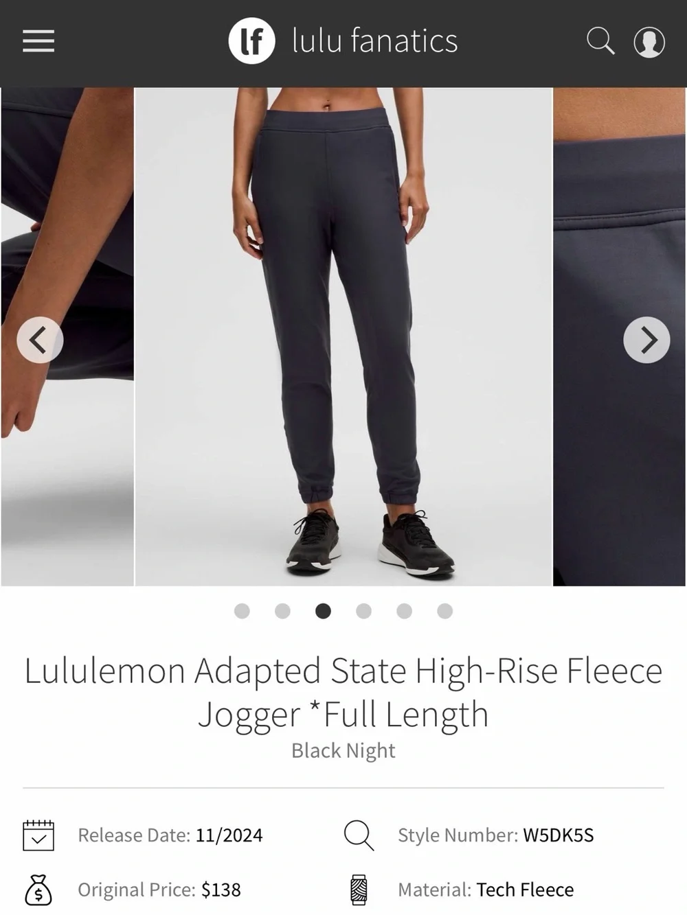 NWT Lululemon Adapted State High-Rise Fleece Jogger Black Night BKNT Size 4